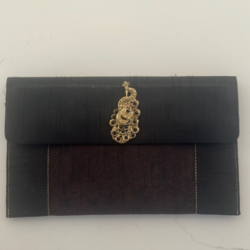Elegant Black and Brown Clutch with Gold Accent